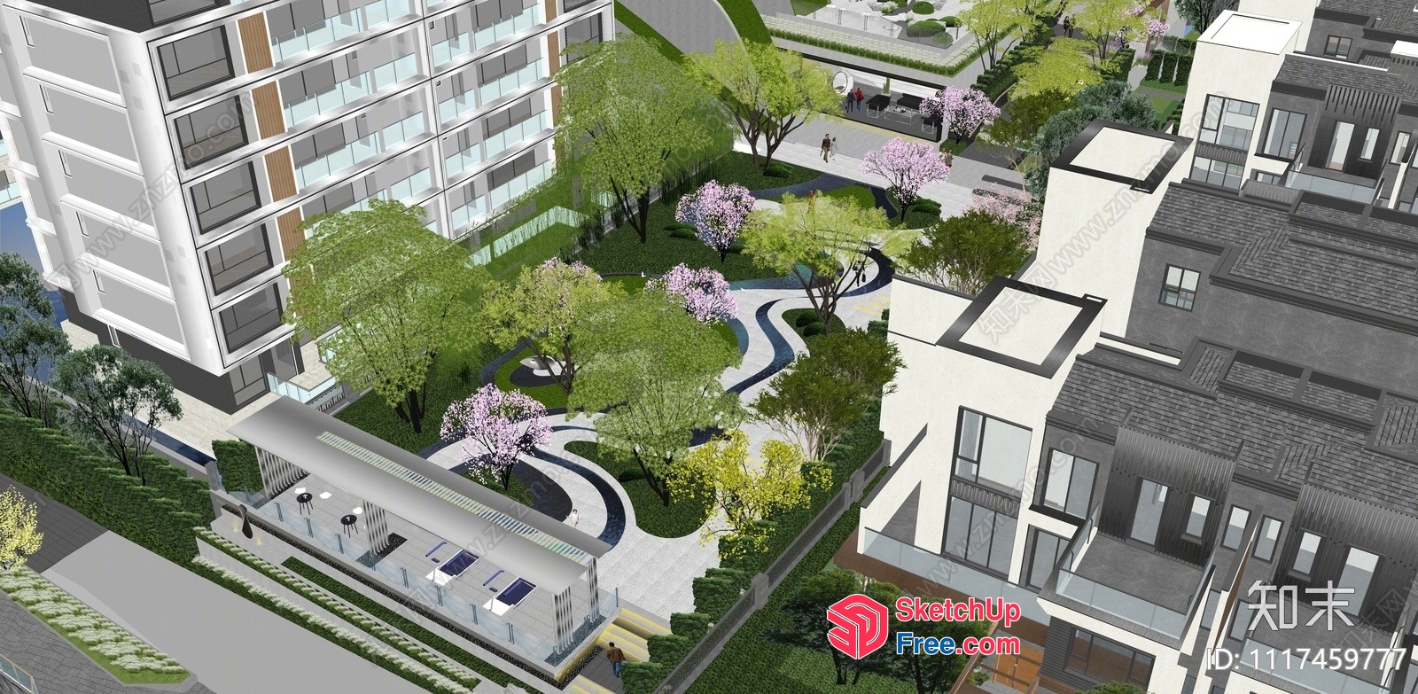 Modern Apartment Building With Lush Greenery And Serene Courtyard 3D SketchUp File