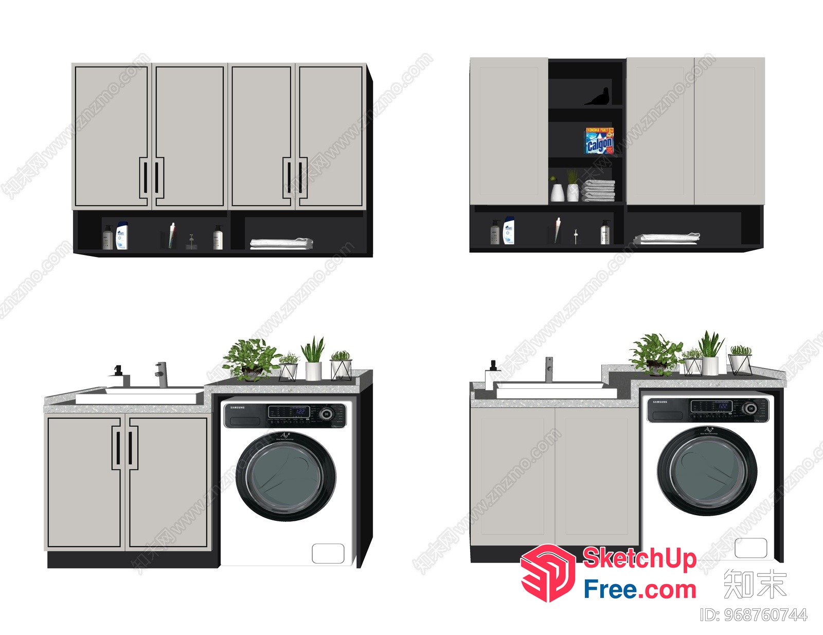 Modern Laundry Room Furniture Set With Appliances 3D SketchUp File