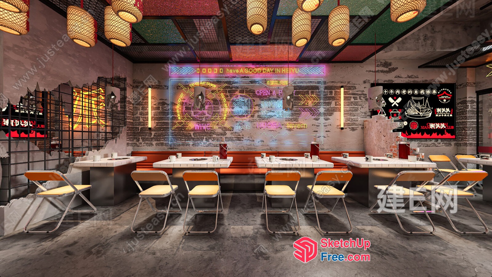 Modern Industrial Style Restaurant Interior 3D SketchUp File