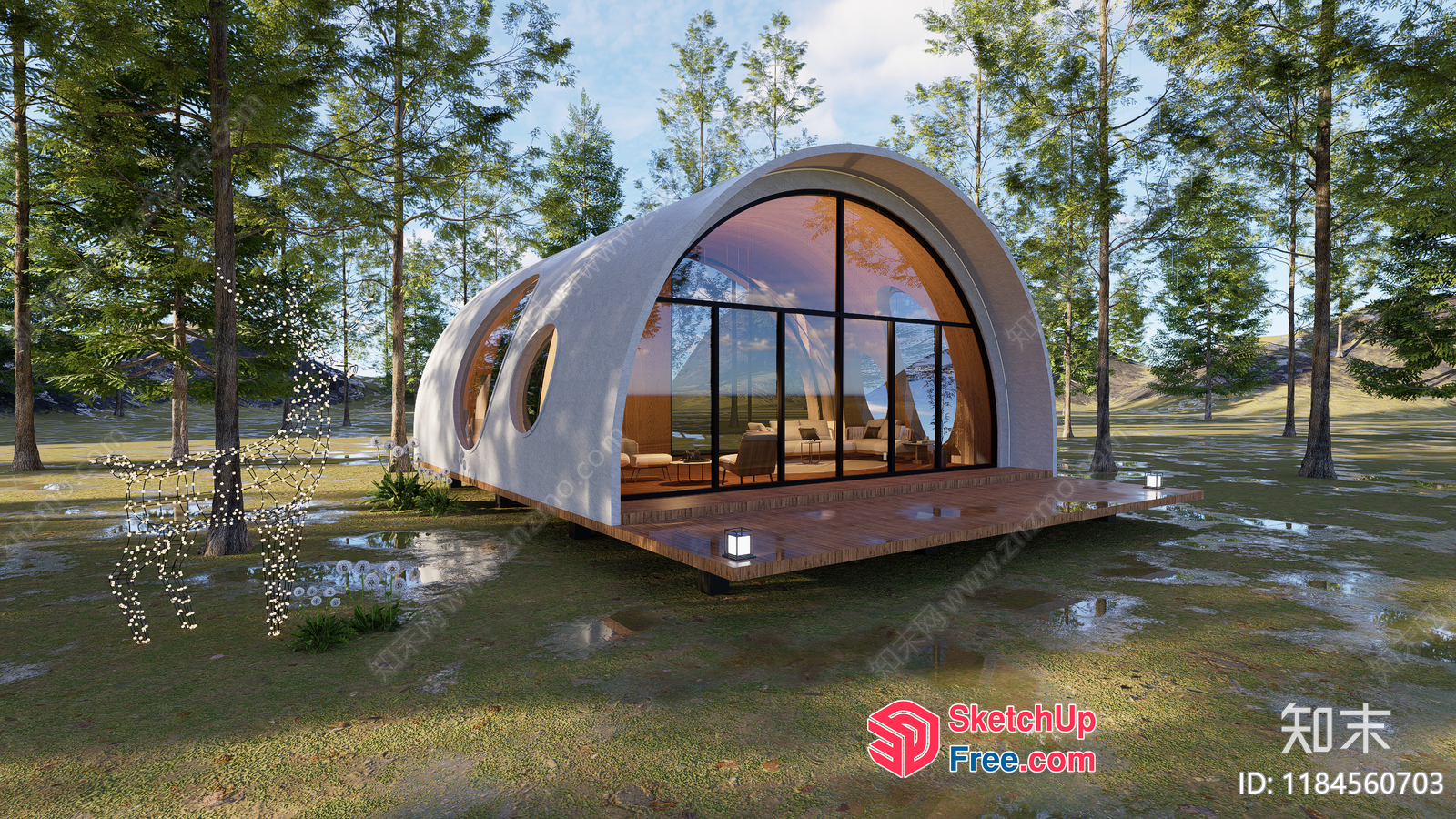 Modern Glass House With Sleek Curved Design And Spacious Interior 3D SketchUp File