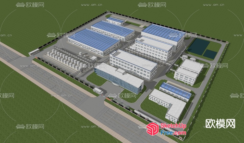 Industrial Park Building With Multiple Buildings And Parking Lot 3D SketchUp File