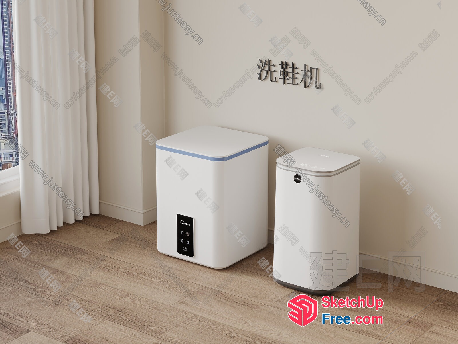 Modern White Trash Cans In A Clean Room 3D SketchUp File