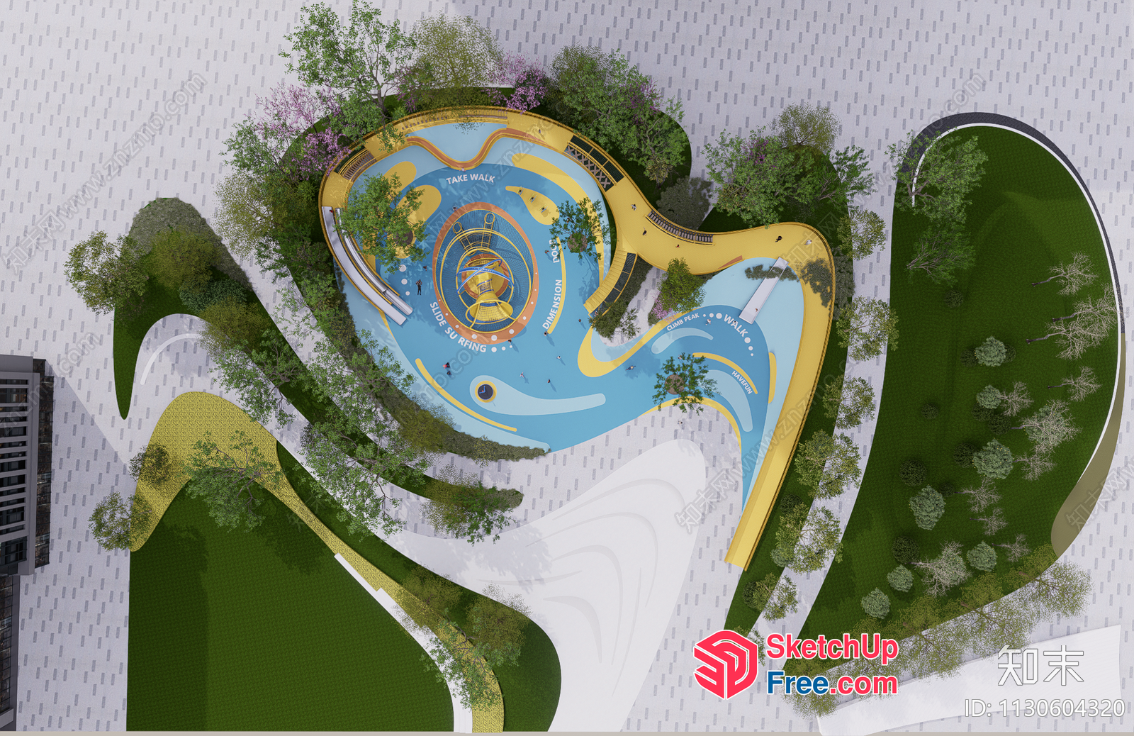 Serpentine Pathway With Water Features And Lush Greenery 3D SketchUp File