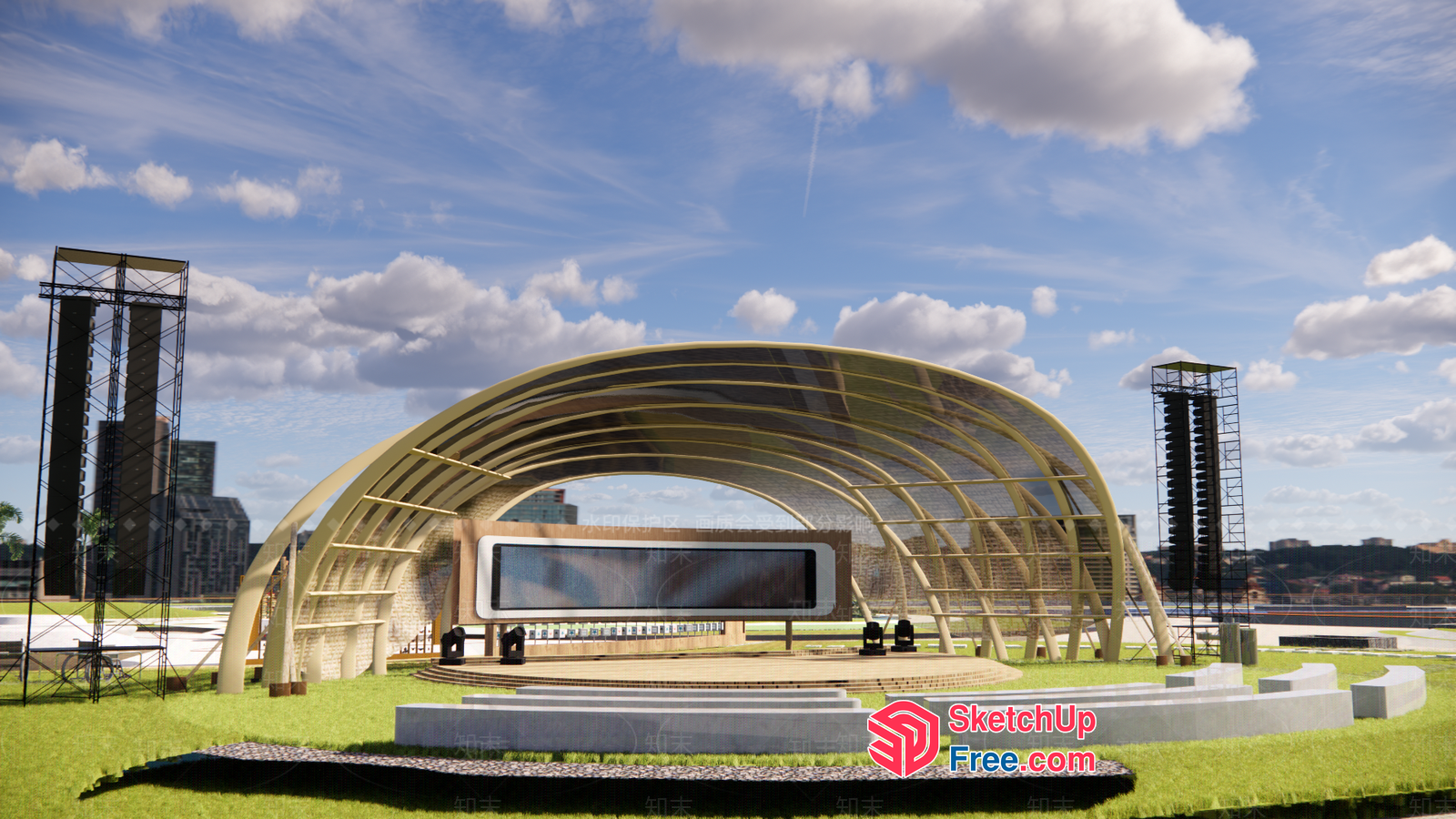 Outdoor Stage With Modern Architecture And Large Screen 3D SketchUp File