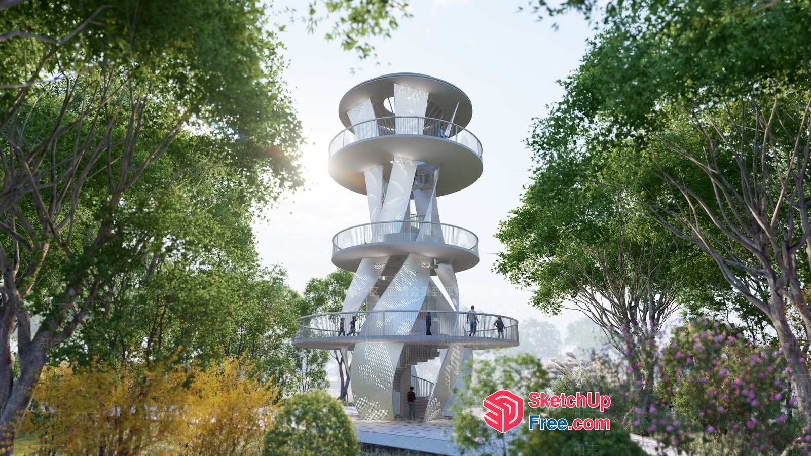 Modern Observation Tower With Staircase And Balconies 3D SketchUp File