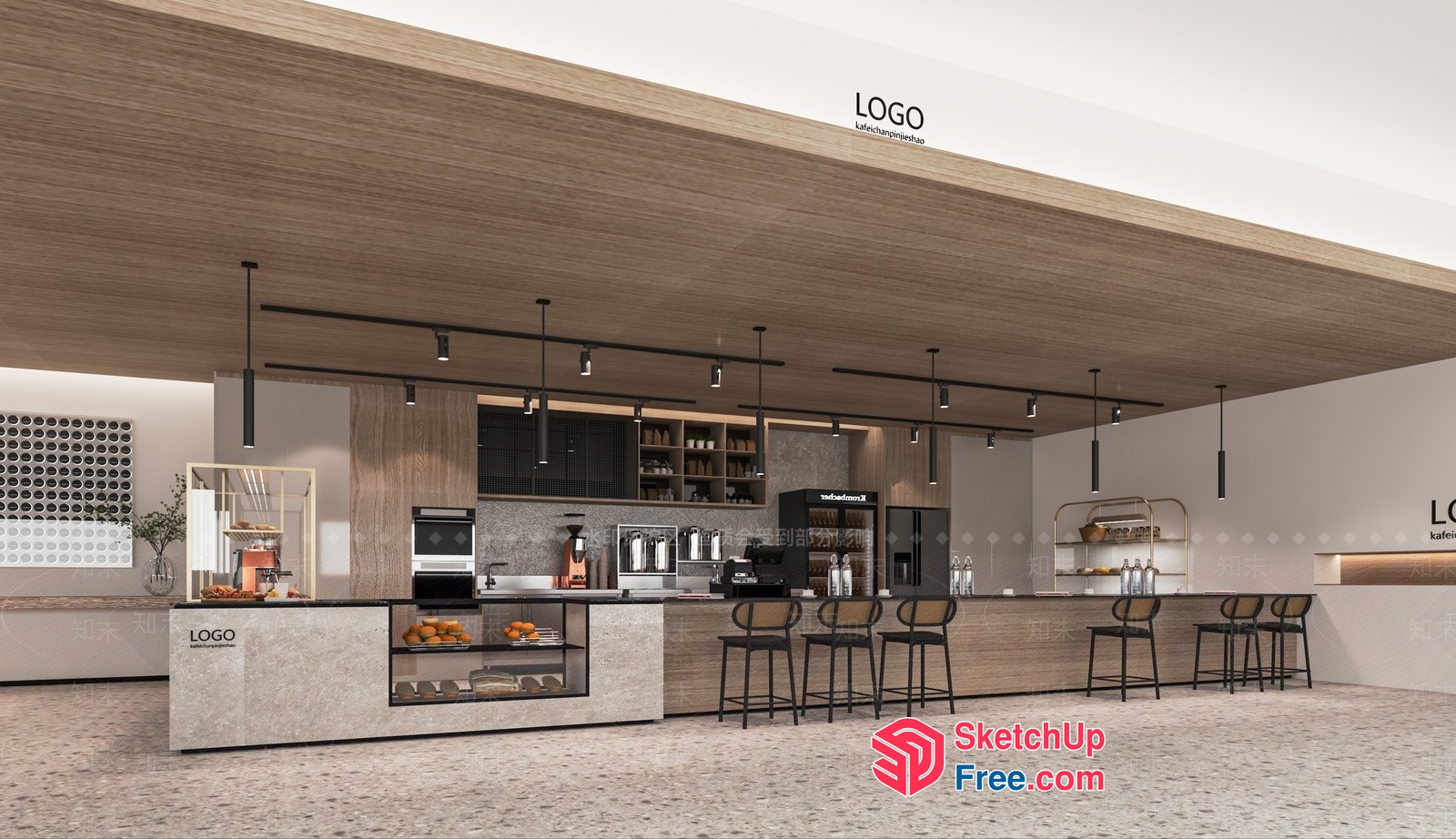 Modern Minimalist Coffee Shop Interior 3D SketchUp File