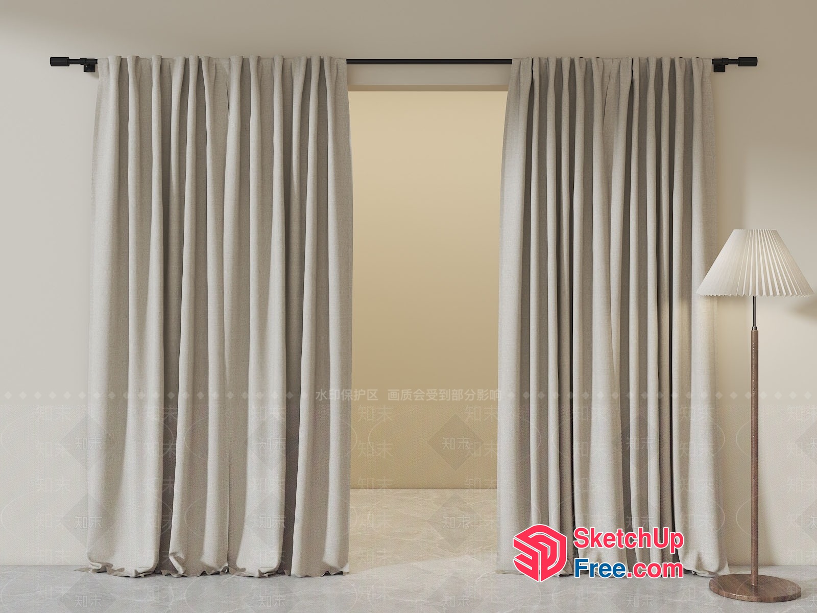 Elegant White Curtains In A Minimalist Interior 3D SketchUp File