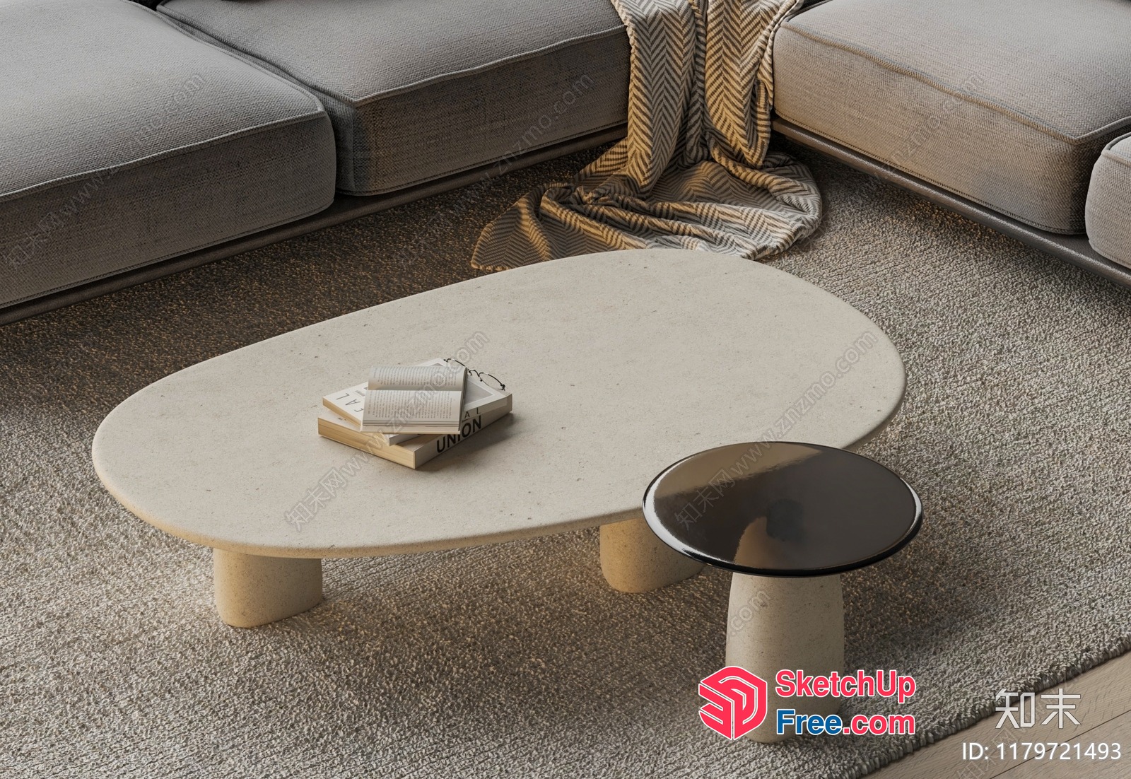 Elegant Living Room With Creamy Style Coffee Table And Pillar Stool 3D SketchUp File