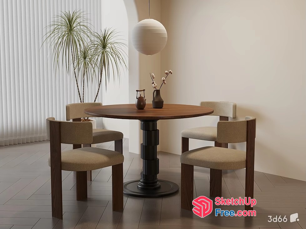 Modern Dining Room With Wooden Table And Chairs 3D SketchUp File
