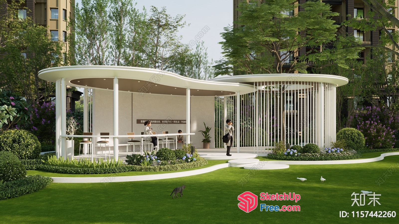 Modern Outdoor Pavilion With Sleek Design And Lush Greenery 3D SketchUp File