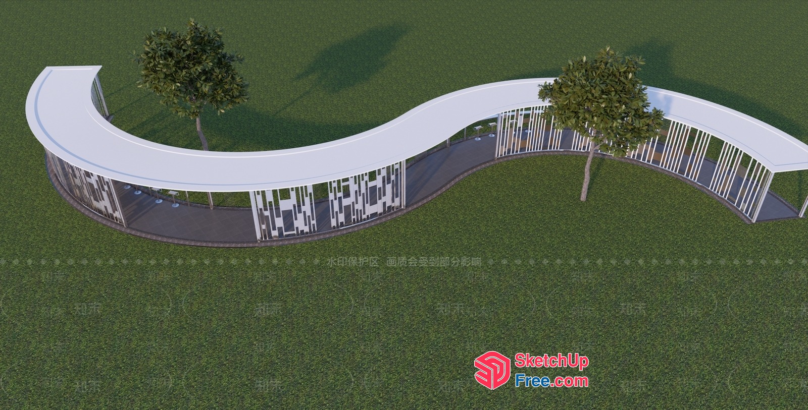Curved White Railing And Stairs 3D SketchUp File