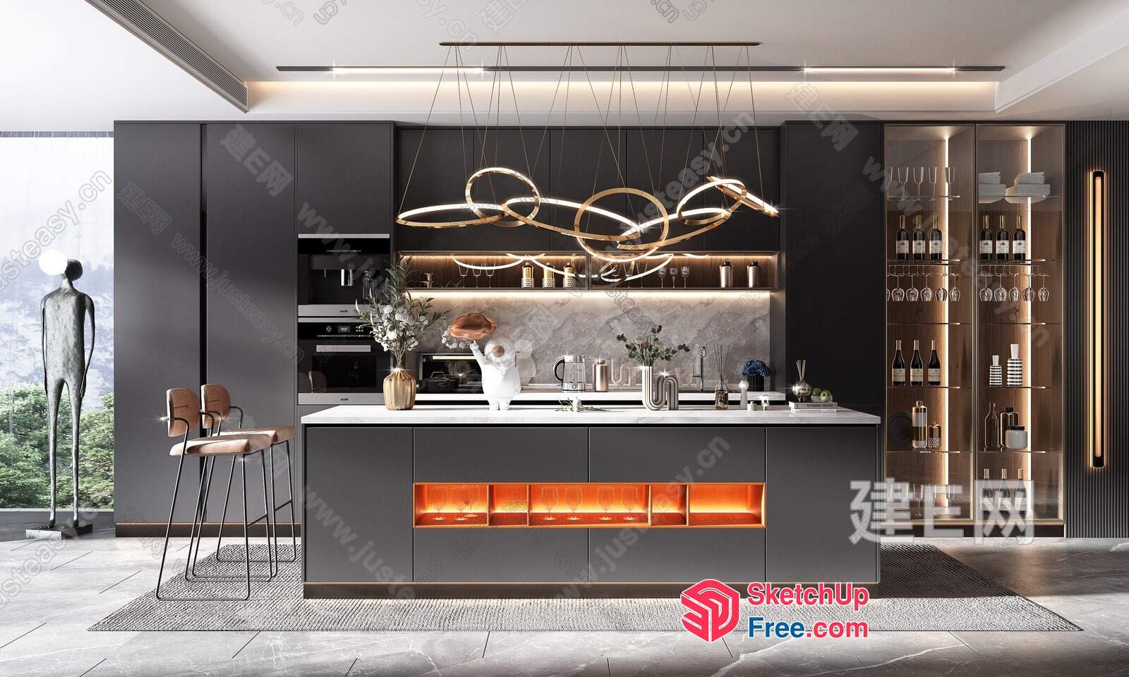 Modern Minimalist Kitchen Interior Design With Sleek Lighting 3D SketchUp File