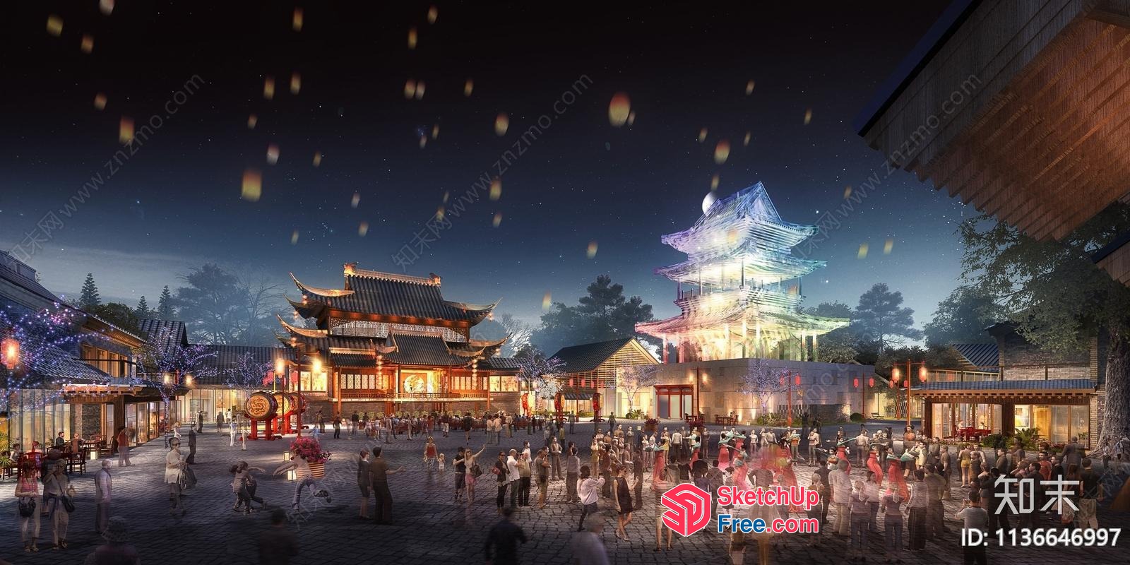 Asian-Inspired Night Market Scene 3D SketchUp File