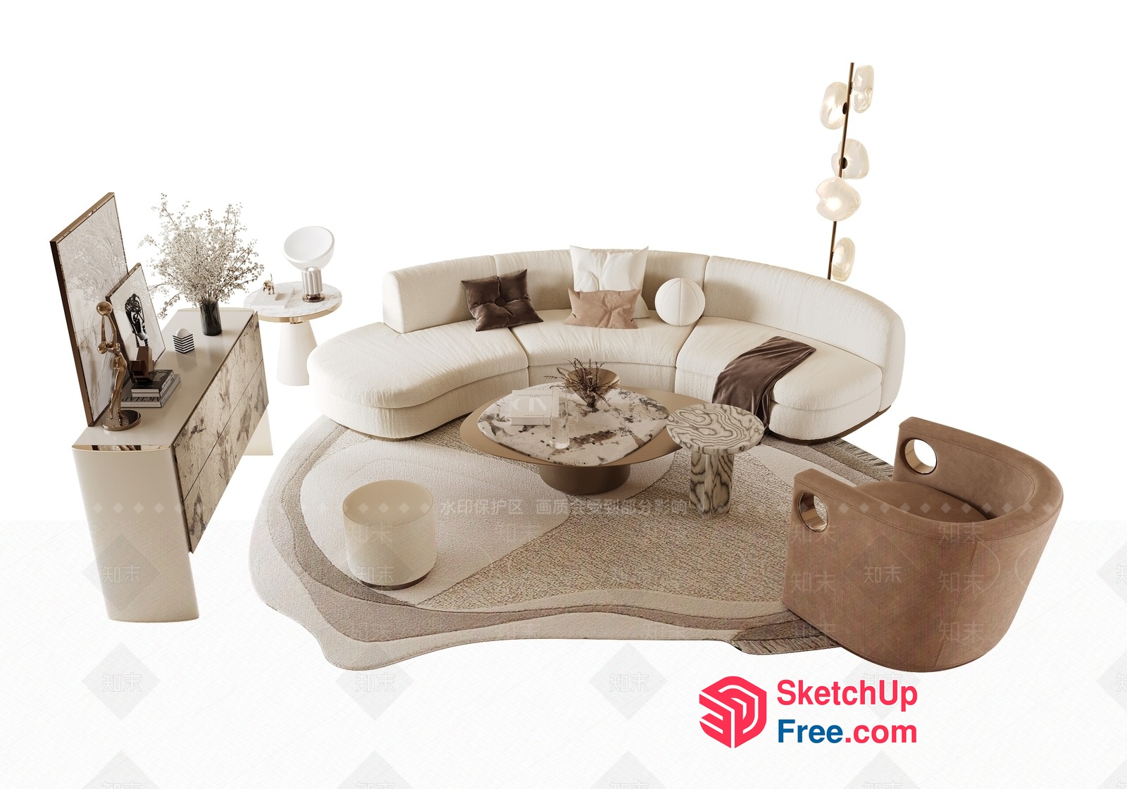 Luxurious Creamy Style Living Room Furniture 3D SketchUp File