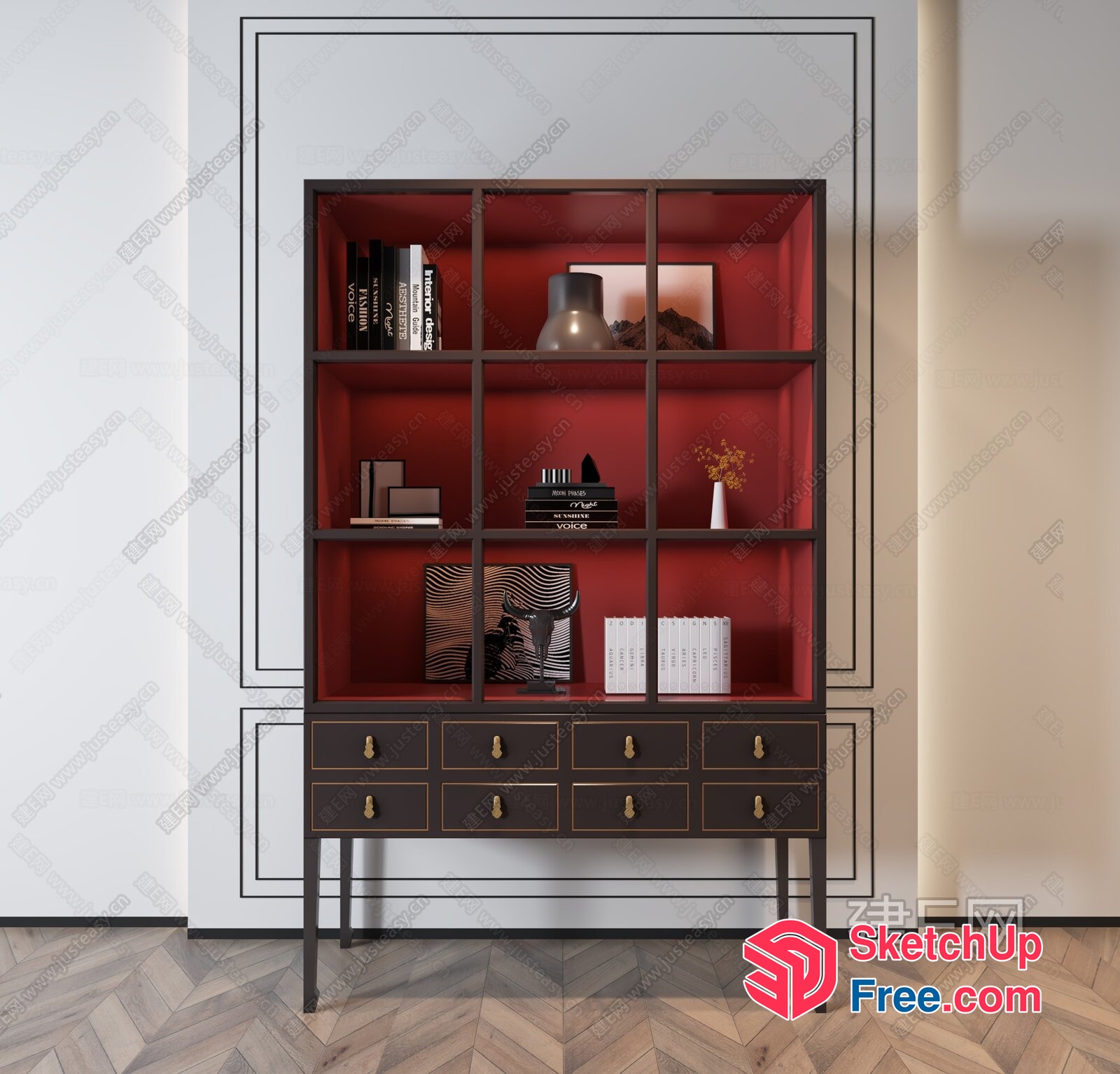 Elegant Modern Bookcase With Drawer Unit 3D SketchUp File
