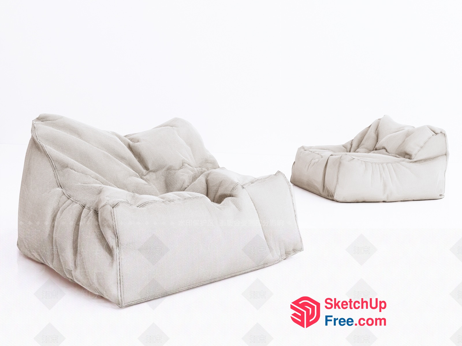 Puffy White Chairs And Sofa Set 3D SketchUp File