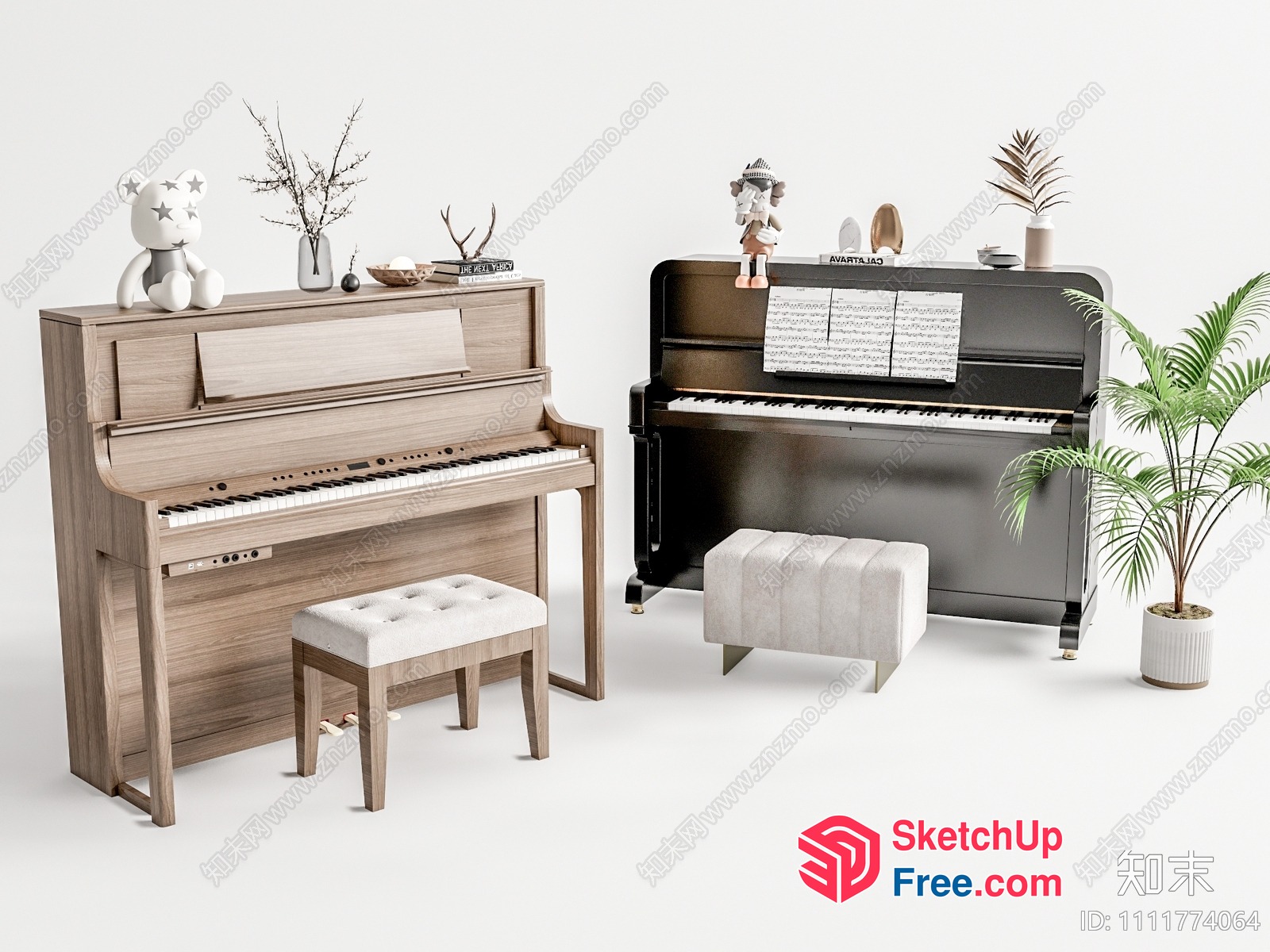 Elegant Piano And Stool Furniture Set 3D SketchUp File