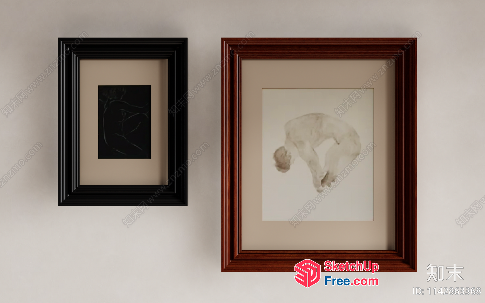 Two Framed Art Pieces On A Plain White Wall 3D SketchUp File