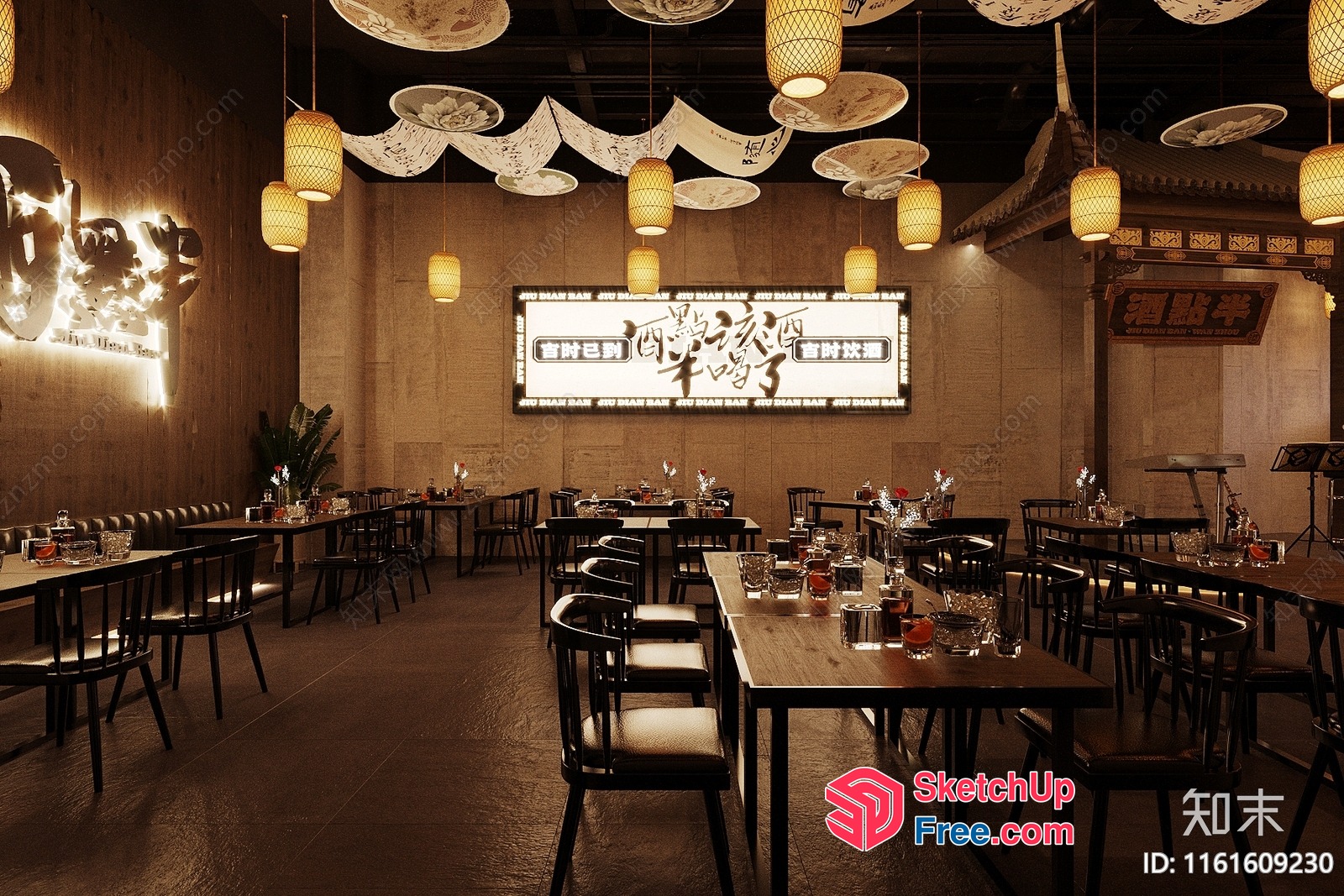 Cozy Restaurant Interior With Asian-Inspired Decor 3D SketchUp File