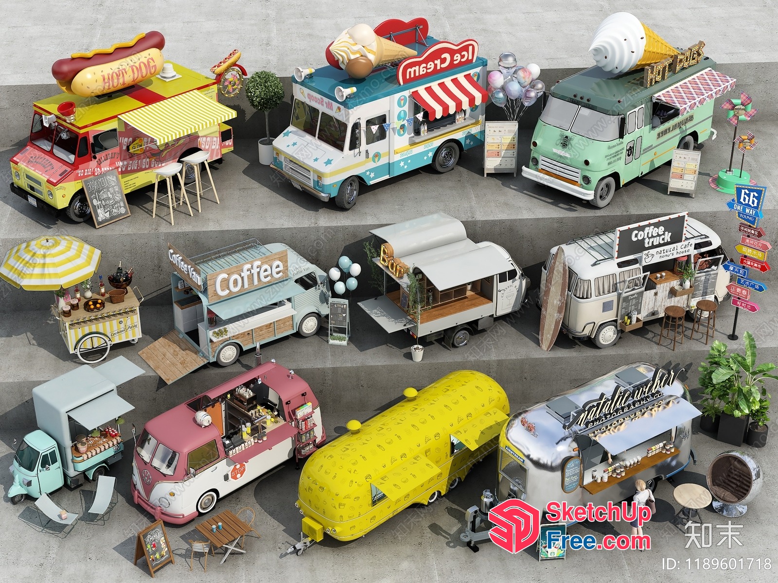 Colorful Food Truck Collection 3D SketchUp File