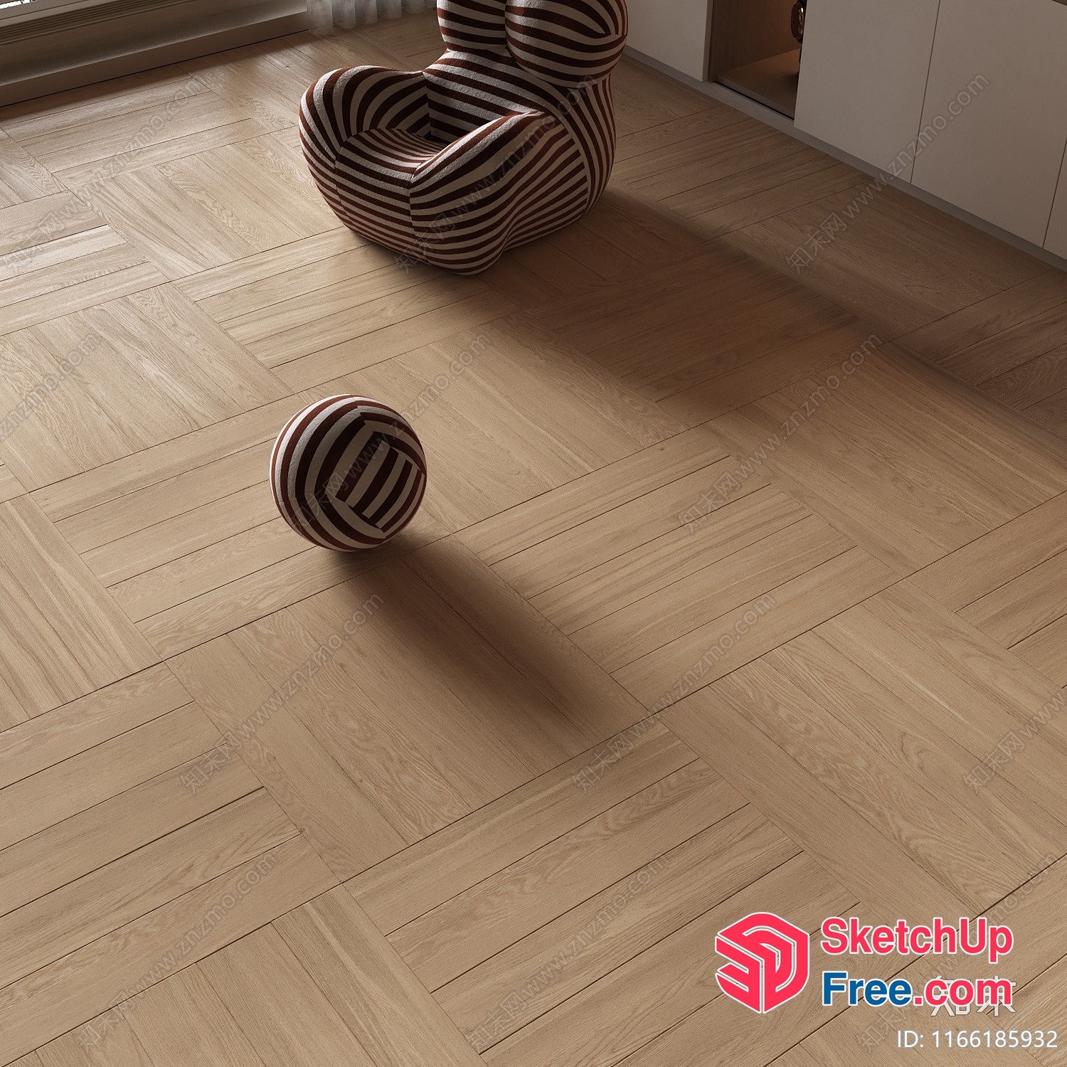 Striped Furniture And Floor In A Modern Room 3D SketchUp File
