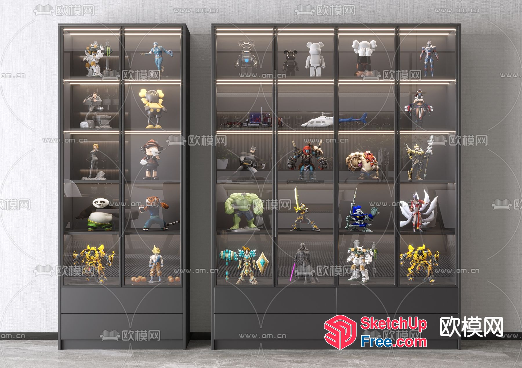 Display Cases With Toy Figures And Led Lighting 3D SketchUp File