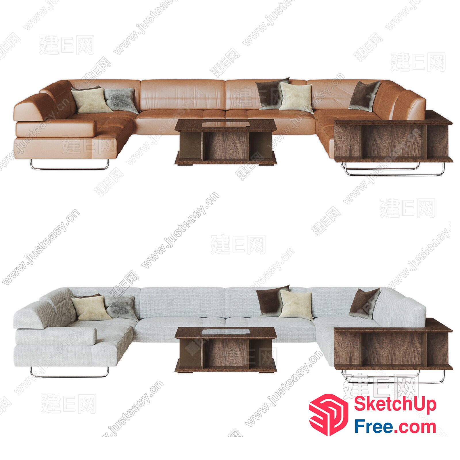 Modern L-Shaped Sofa Set With Wooden Coffee Table 3D SketchUp File