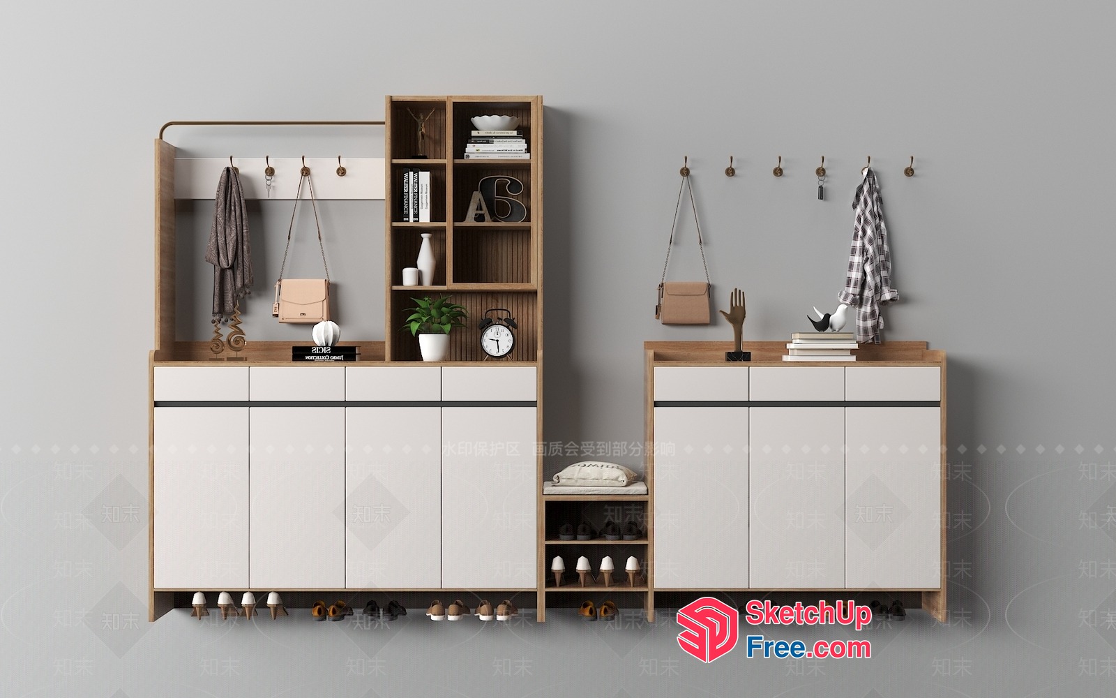 Minimalist Shoe Cabinet With Built-In Shelving 3D SketchUp File