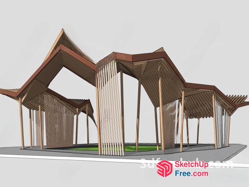 Modern Wooden Structure With Roof Synthesis 3D SketchUp File