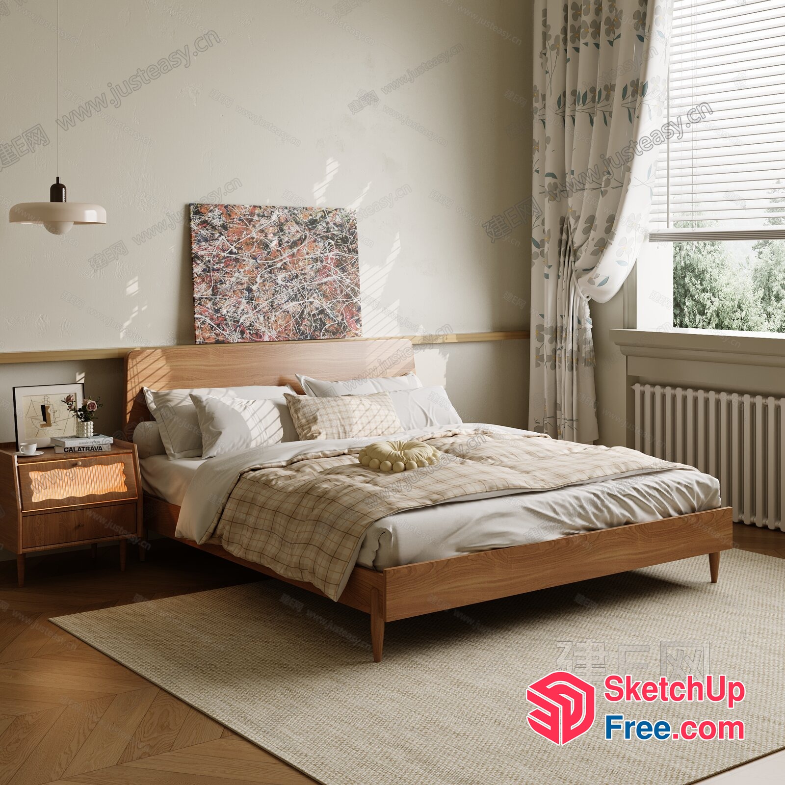 Modern Minimalist Bedroom Design With Natural Wood Accents 3D SketchUp File