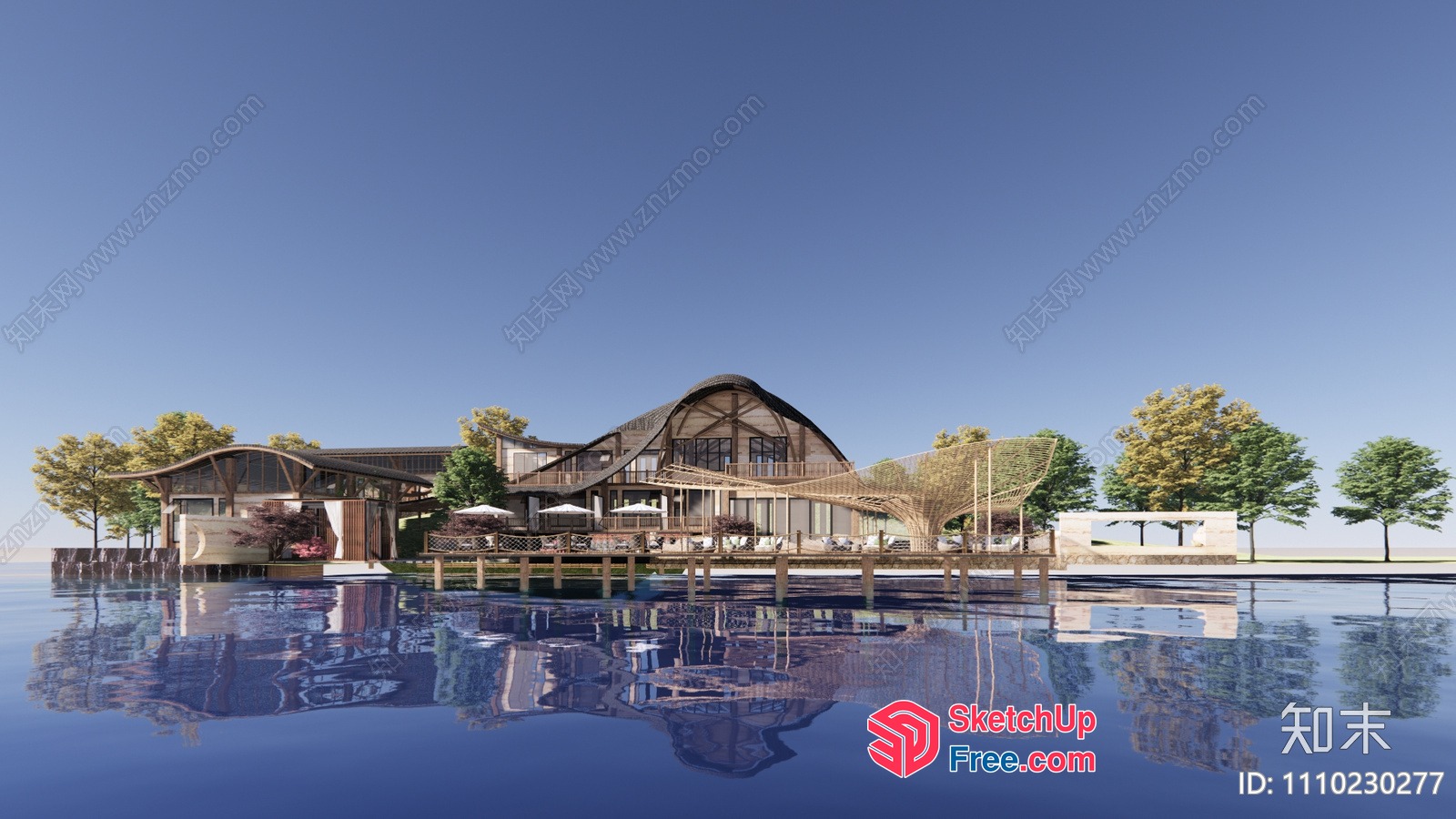Luxurious Modern Resort Building With Large Pool 3D SketchUp File