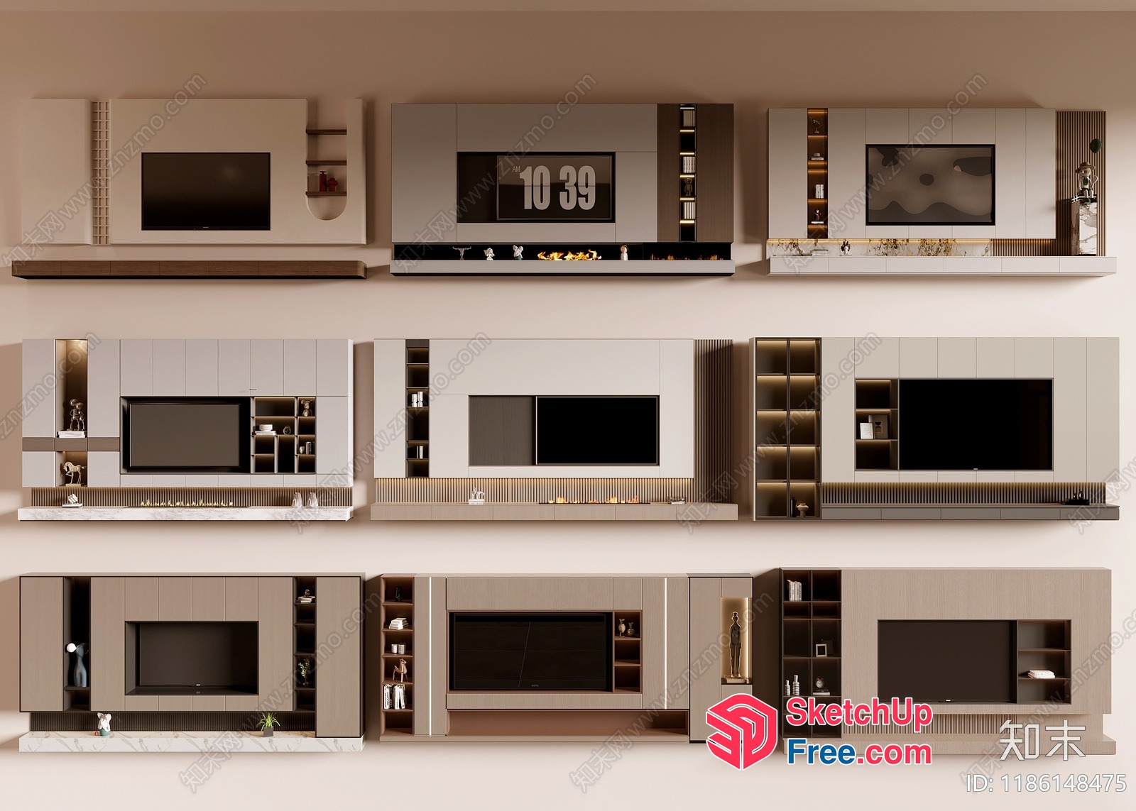 Modern Minimalist Living Room Entertainment Wall Decor 3D SketchUp File
