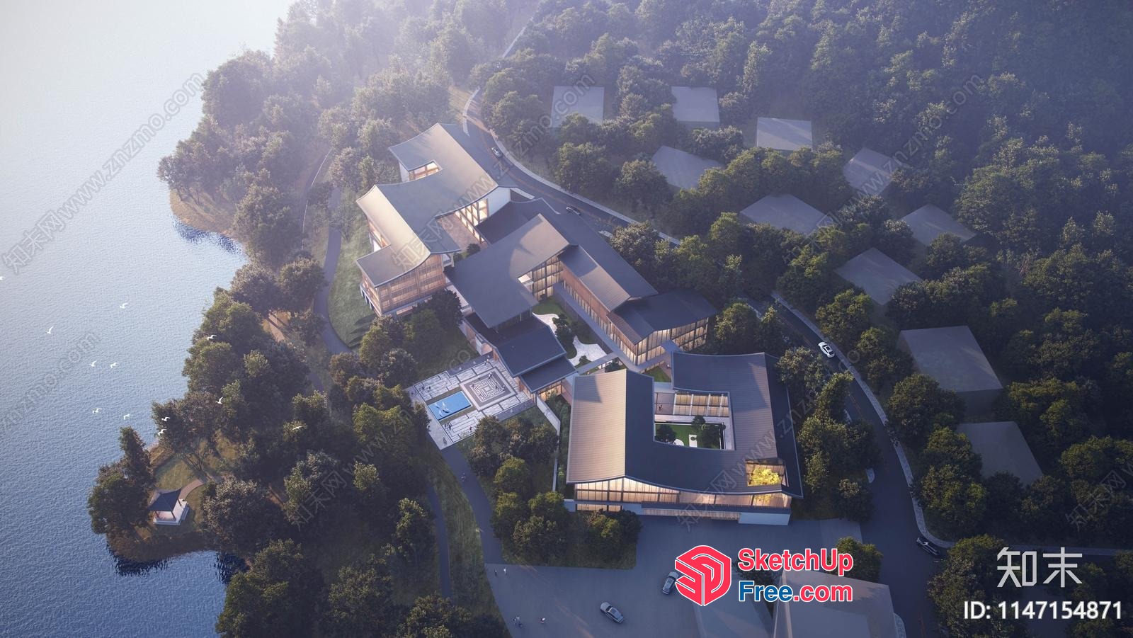 Modern Residential Complex By The Water 3D SketchUp File