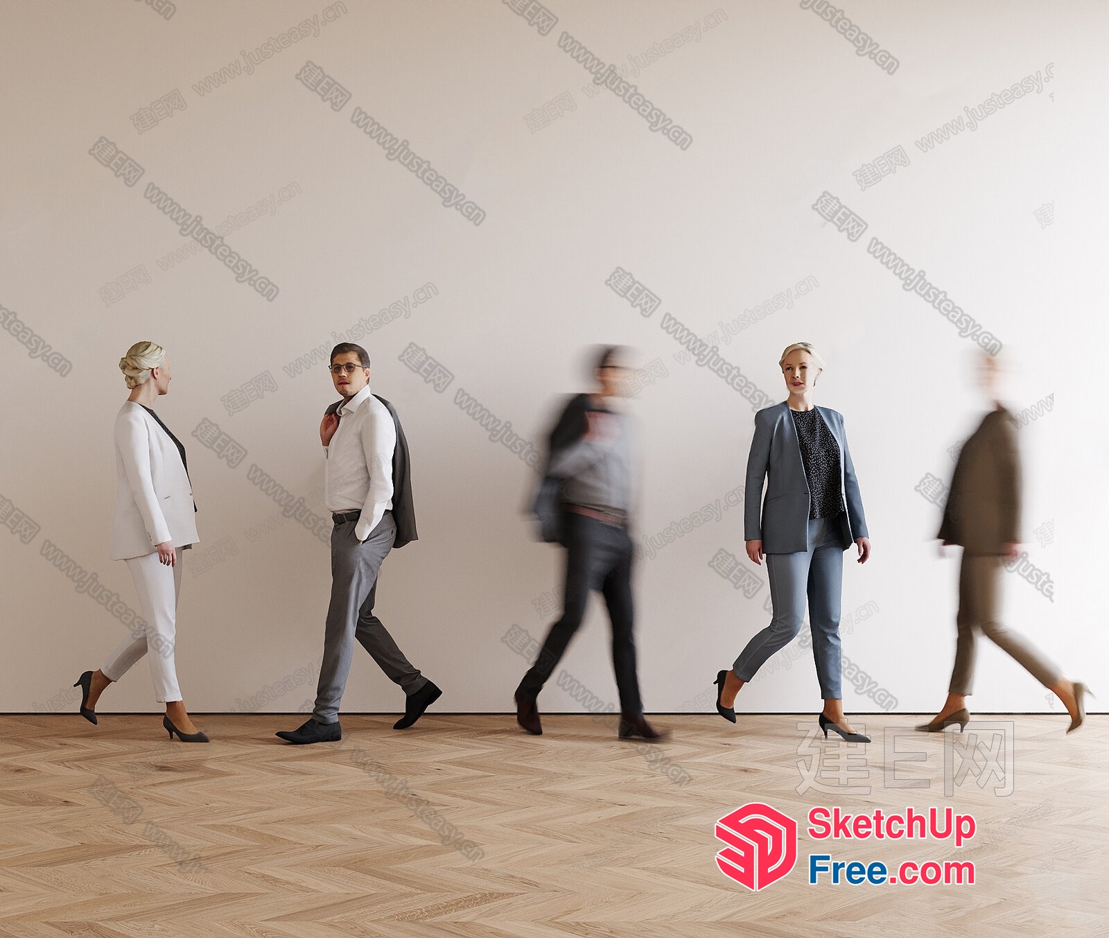 Business Professionals Walking In A Line 3D SketchUp File