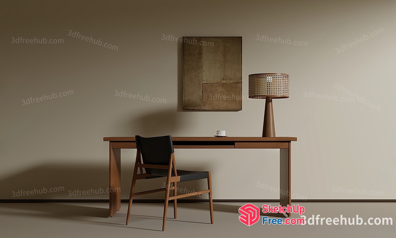 Minimalist Study Room With Desk And Chair 3D SketchUp File