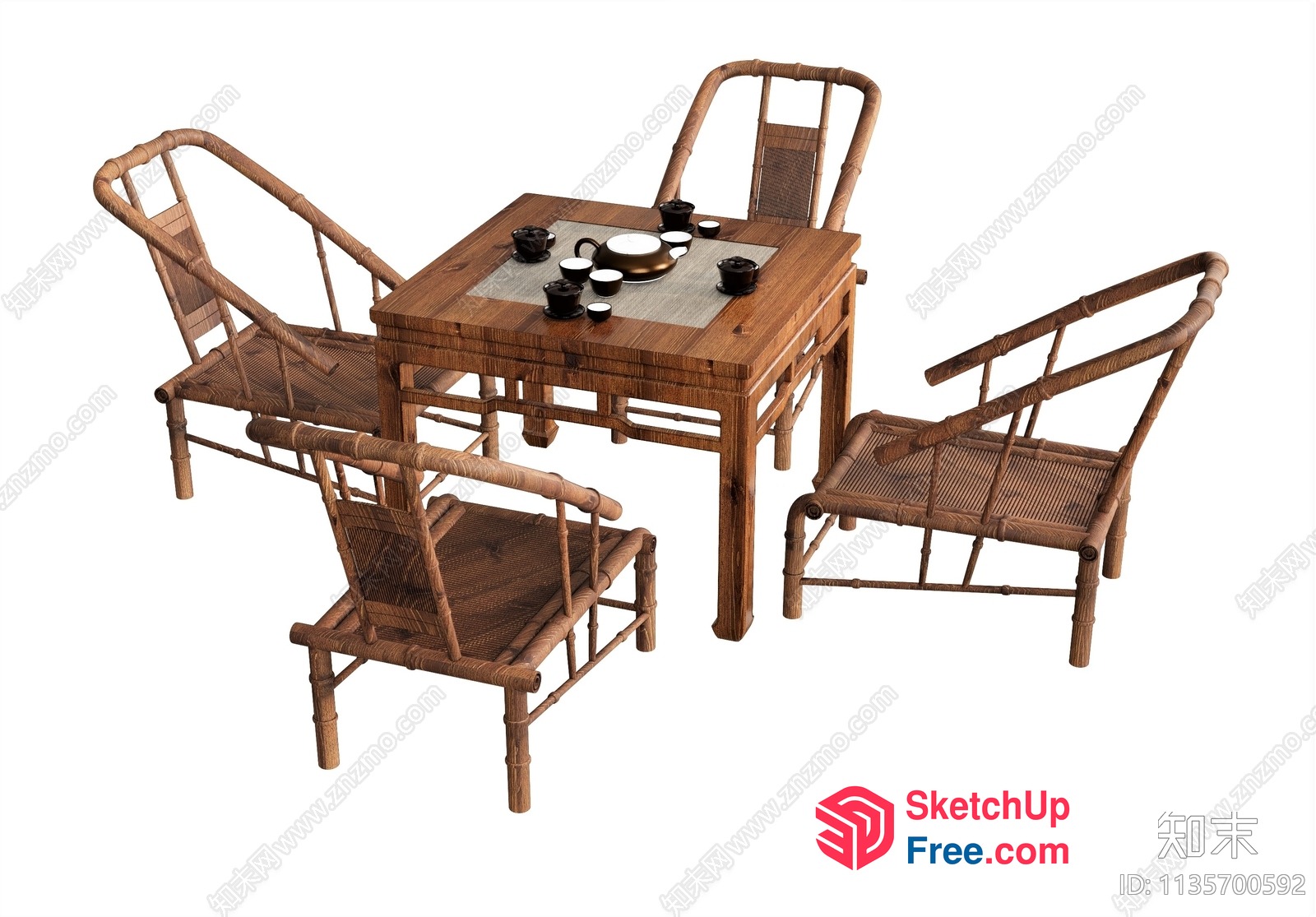 Traditional Japanese-Inspired Bamboo Furniture Set 3D SketchUp File