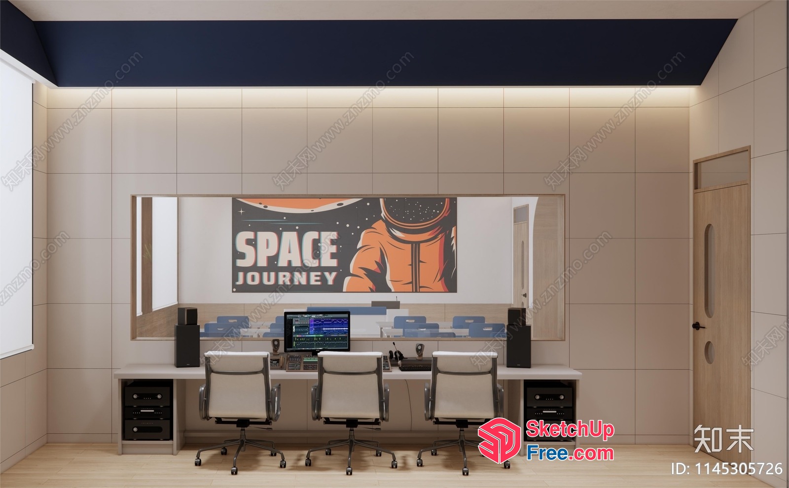 Space-Themed Office Interior 3D SketchUp File