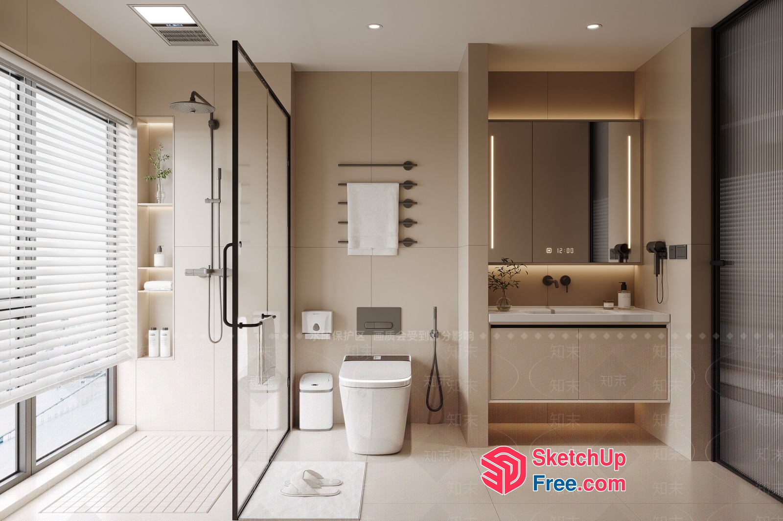 Modern Bathroom With Sleek White Fixtures And Natural Light 3D SketchUp File