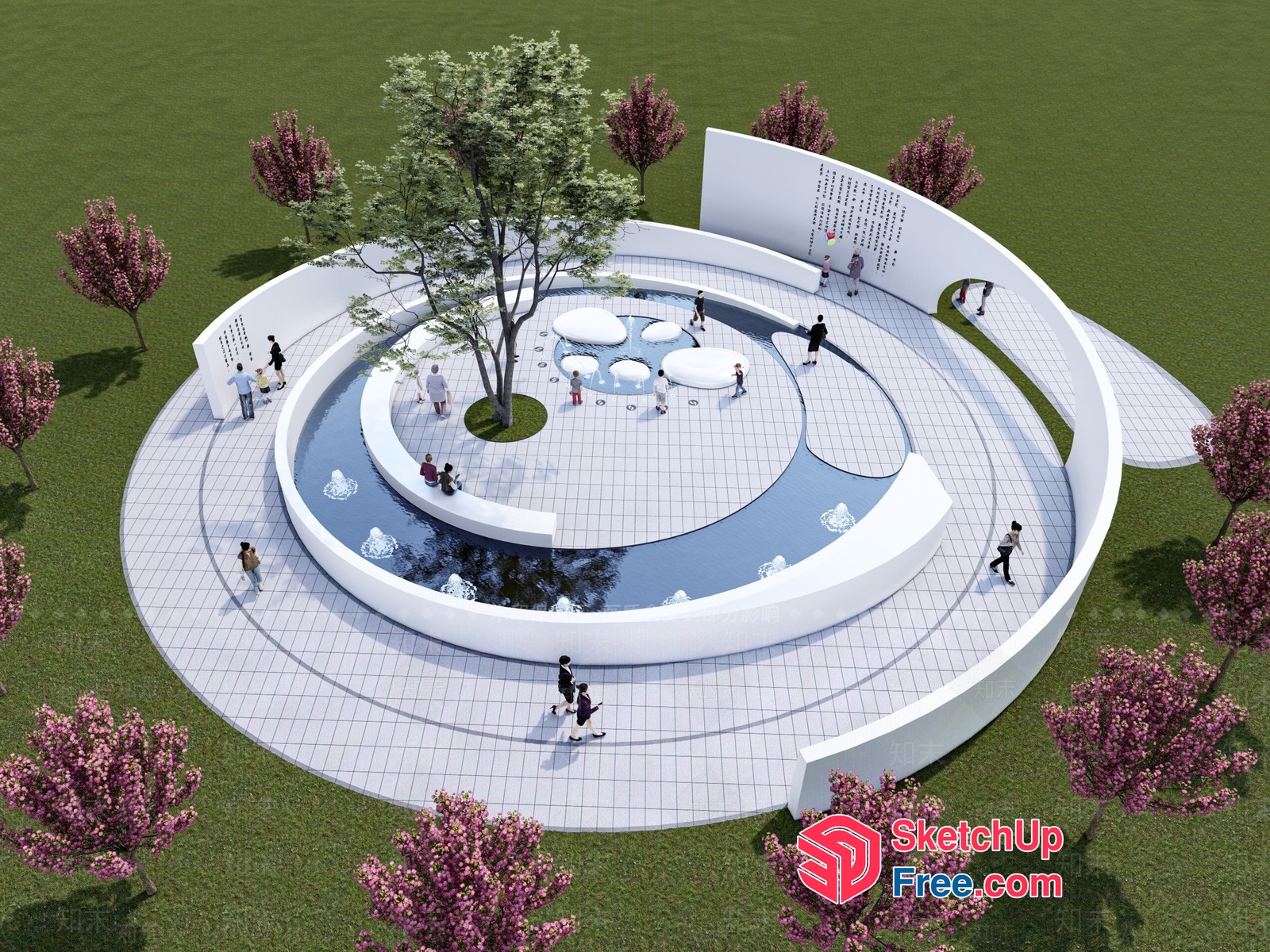 Modern Spiral Garden Design With Unique Water Features 3D SketchUp File