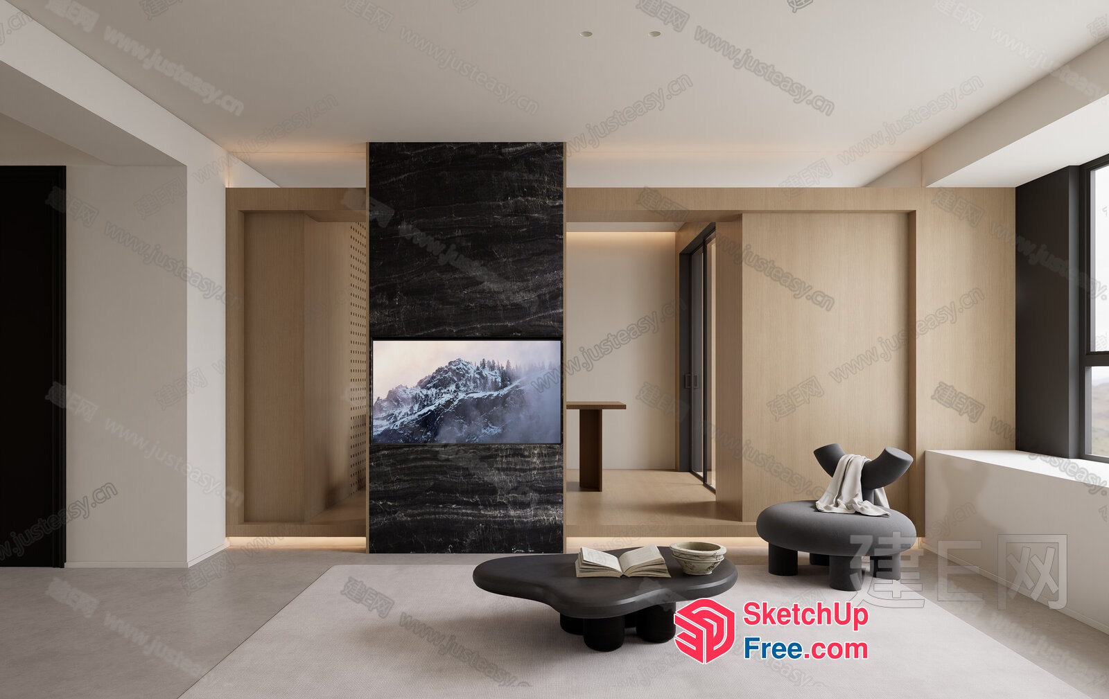 Minimalist Living Room With Modern Furniture And Natural Light 3D SketchUp File