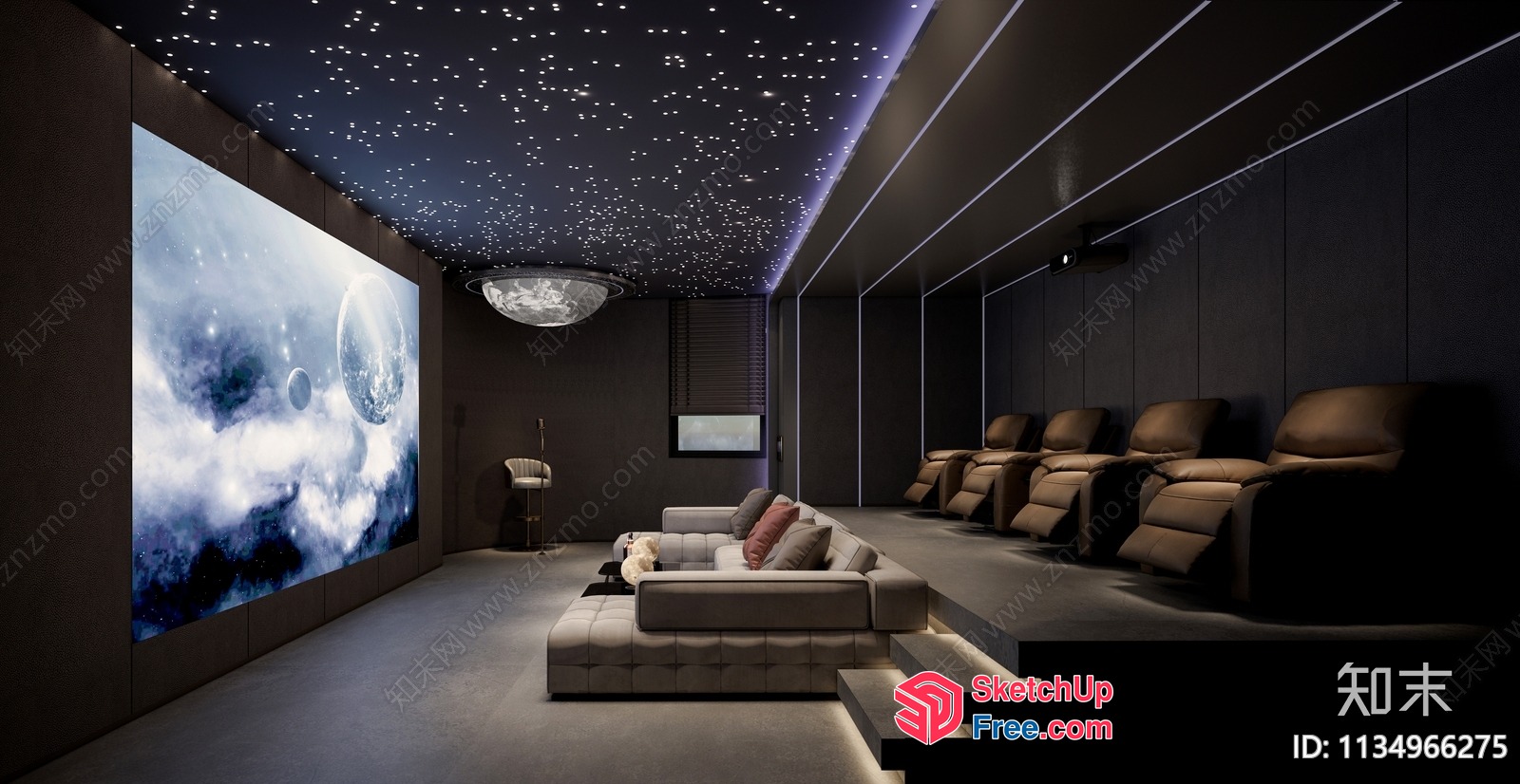 Luxurious Dark Home Theater With Starry Ceiling 3D SketchUp File