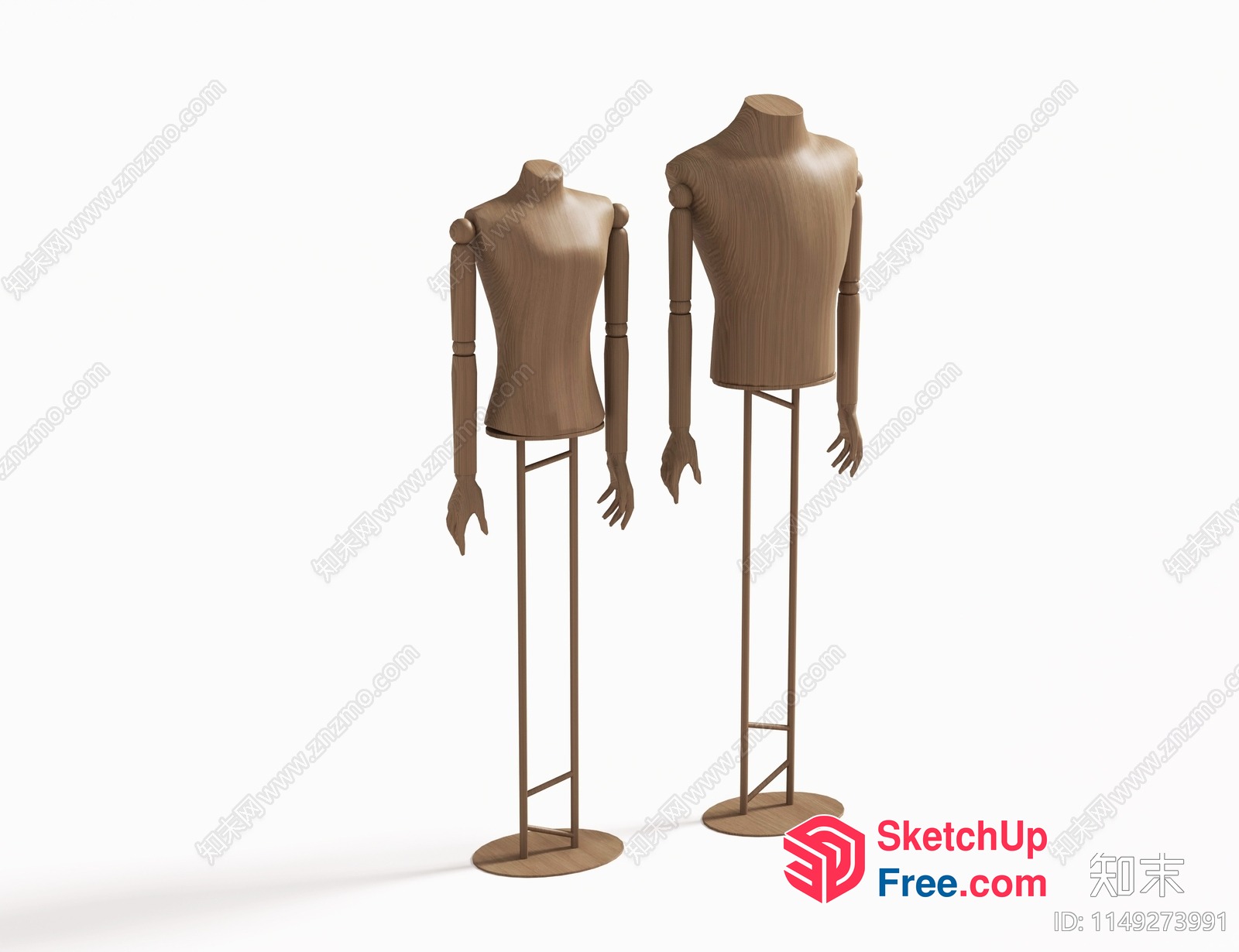 Two Wooden Mannequins Standing On A White Background 3D SketchUp File