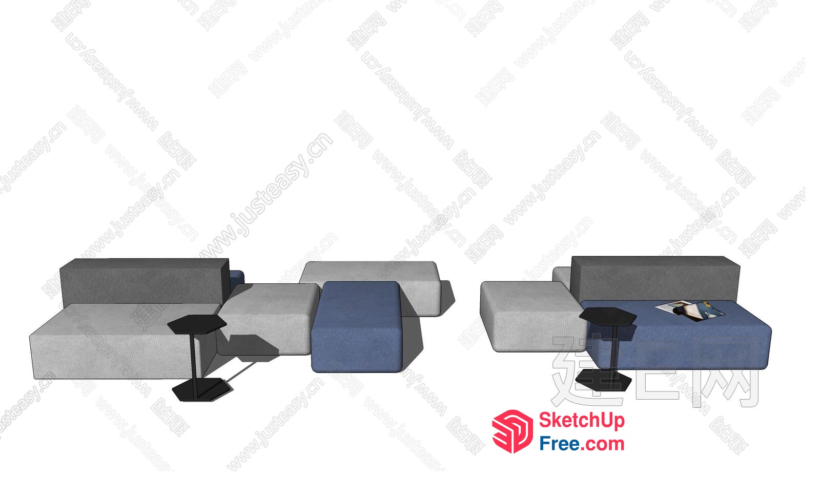 Modern Grey And Blue Sofa Set With Small Tables 3D SketchUp File
