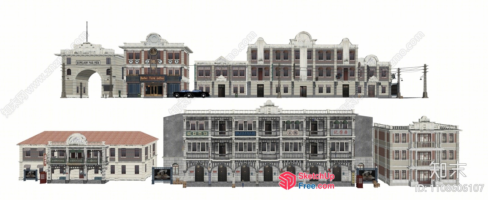 Architectural Facade Illustrations Of A Commercial Street 3D SketchUp File