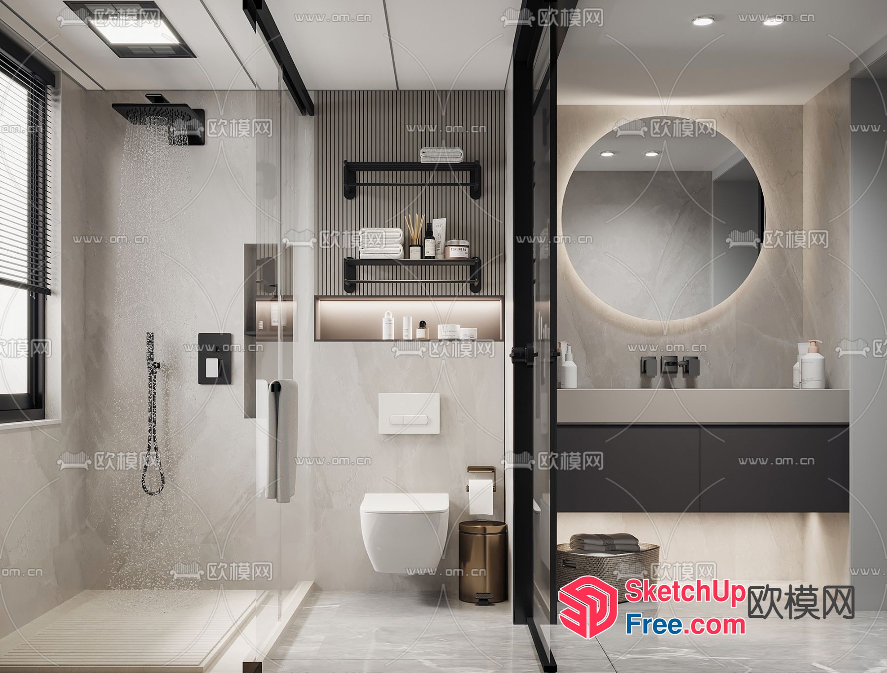 Modern Bathroom With Sleek Fixtures And Neutral Tones 3D SketchUp File