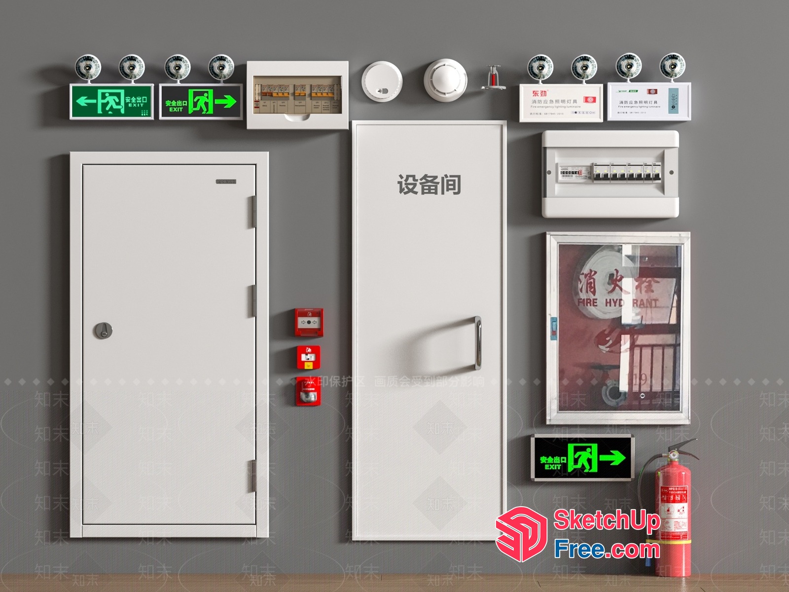 Emergency Exit Signage And Equipment 3D SketchUp File