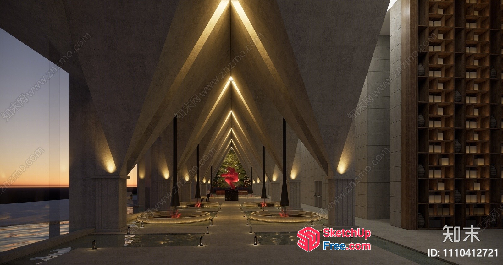 Luxurious Modern Architecture With Stairway And Fountain 3D SketchUp File