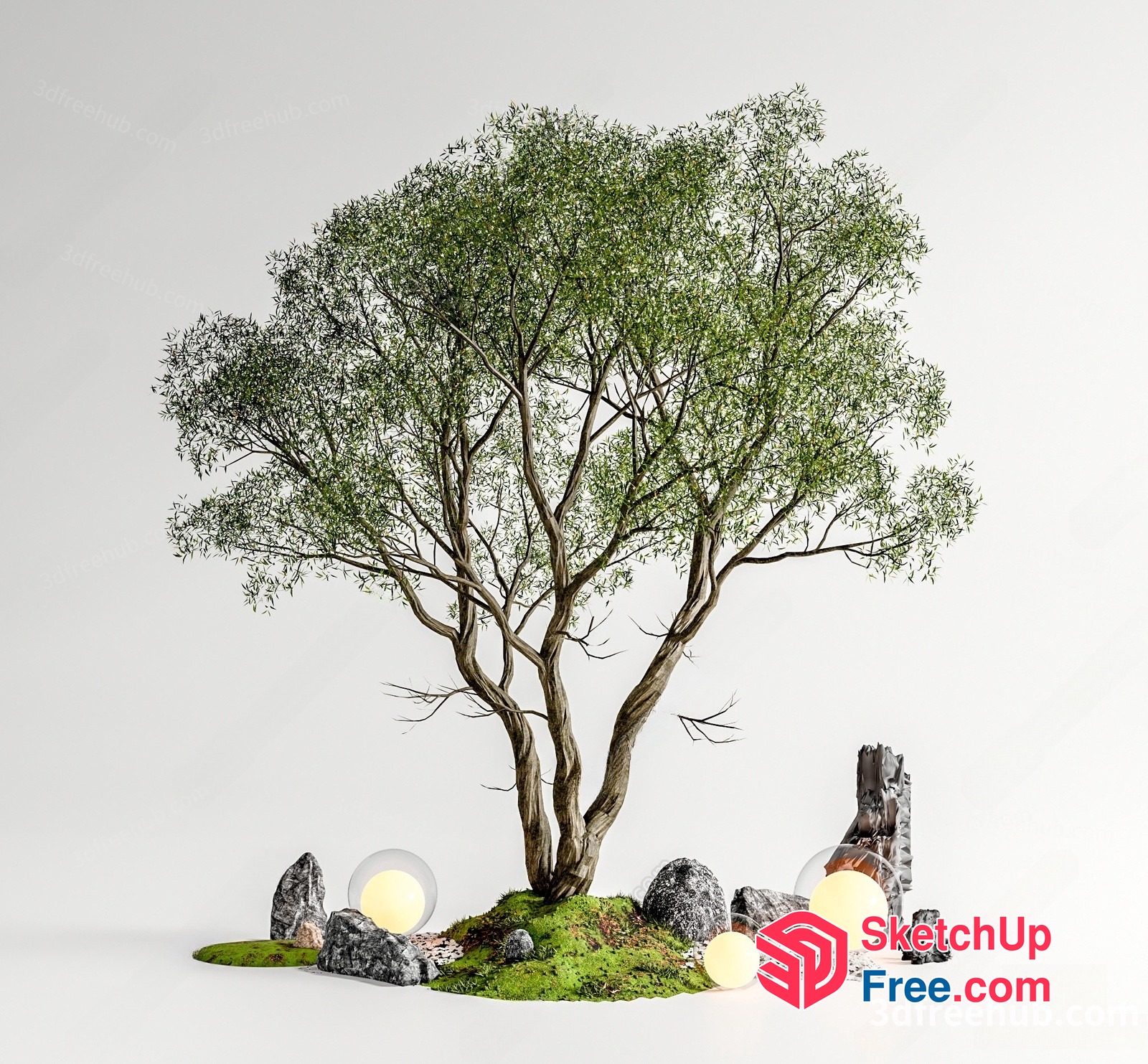 Serene Japanese Garden With Elegant Tree And Decorative Elements 3D SketchUp File