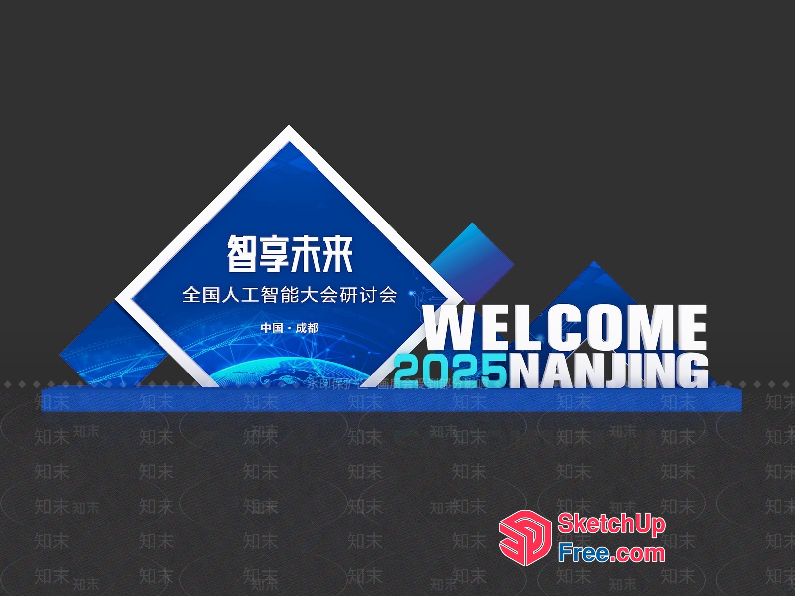 Modern Blue And White Welcome Sign 3D SketchUp File