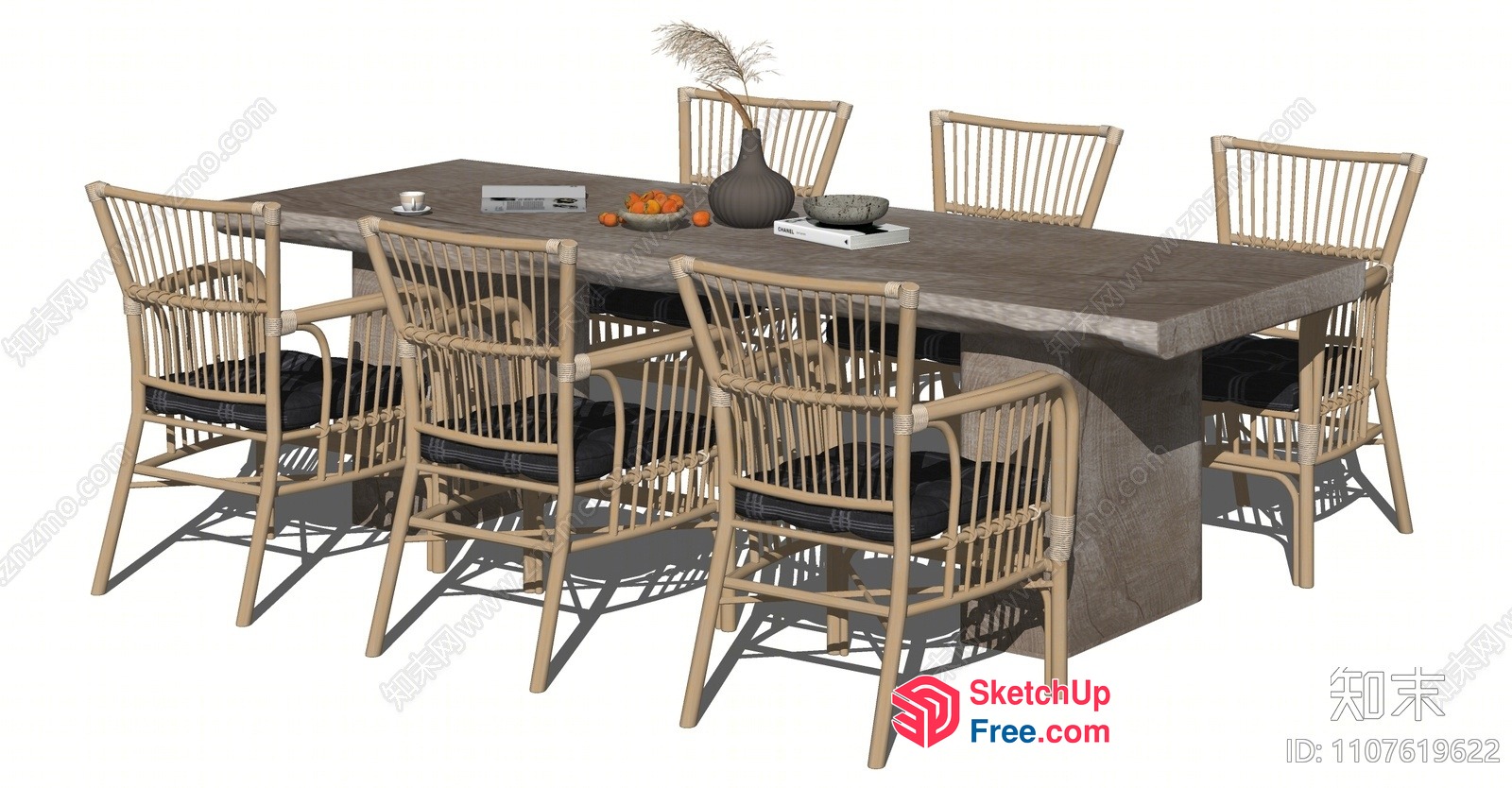 Rattan Dining Room Furniture Set 3D SketchUp File